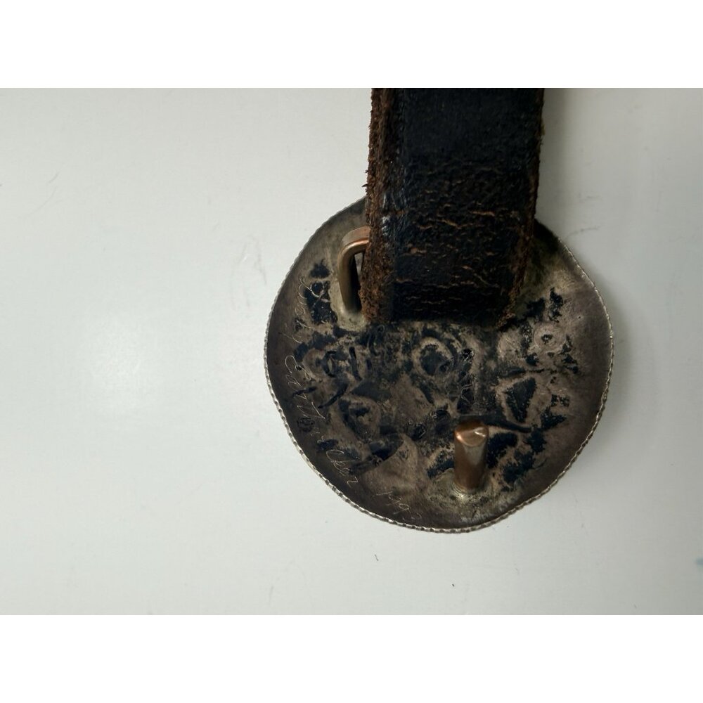 Vintage Native American Sterling Concho Belt Signed Hand Stamped Leather Long - Picture 7 of 16